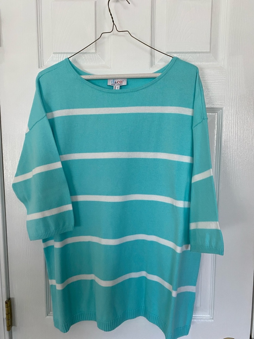 D& Co Teal + White Striped Sweater